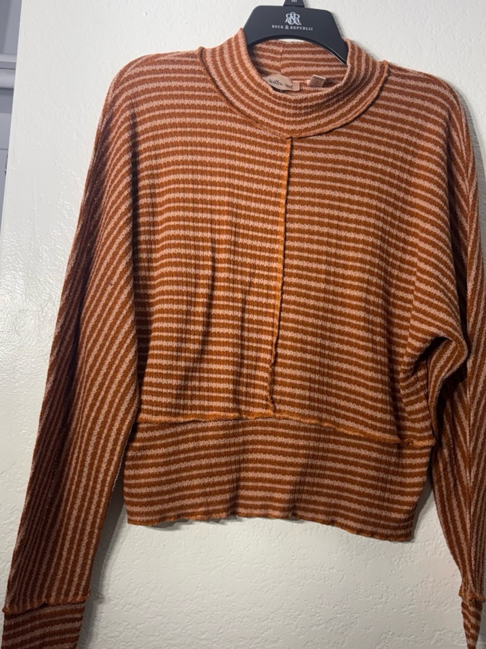 Willow Striped Rust and Cream Cowl Neck Sweater